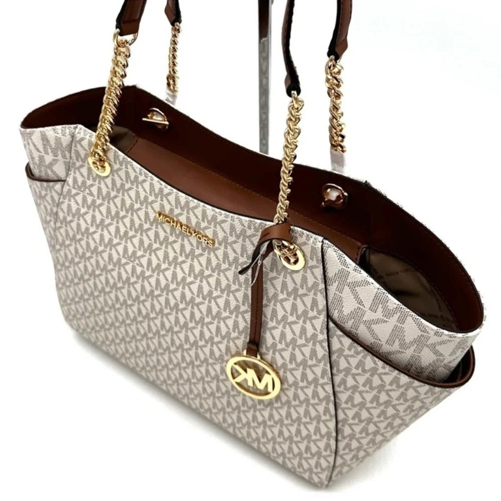 Michael Kors Large Jet Set Travel Chain Shoulder Bag & Trifold Wallet Vanilla - Picture 6 of 14